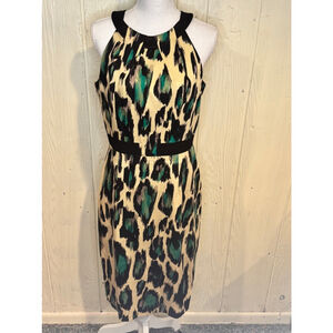 David Meister Animal Print Dress Beige Black Green Size 10